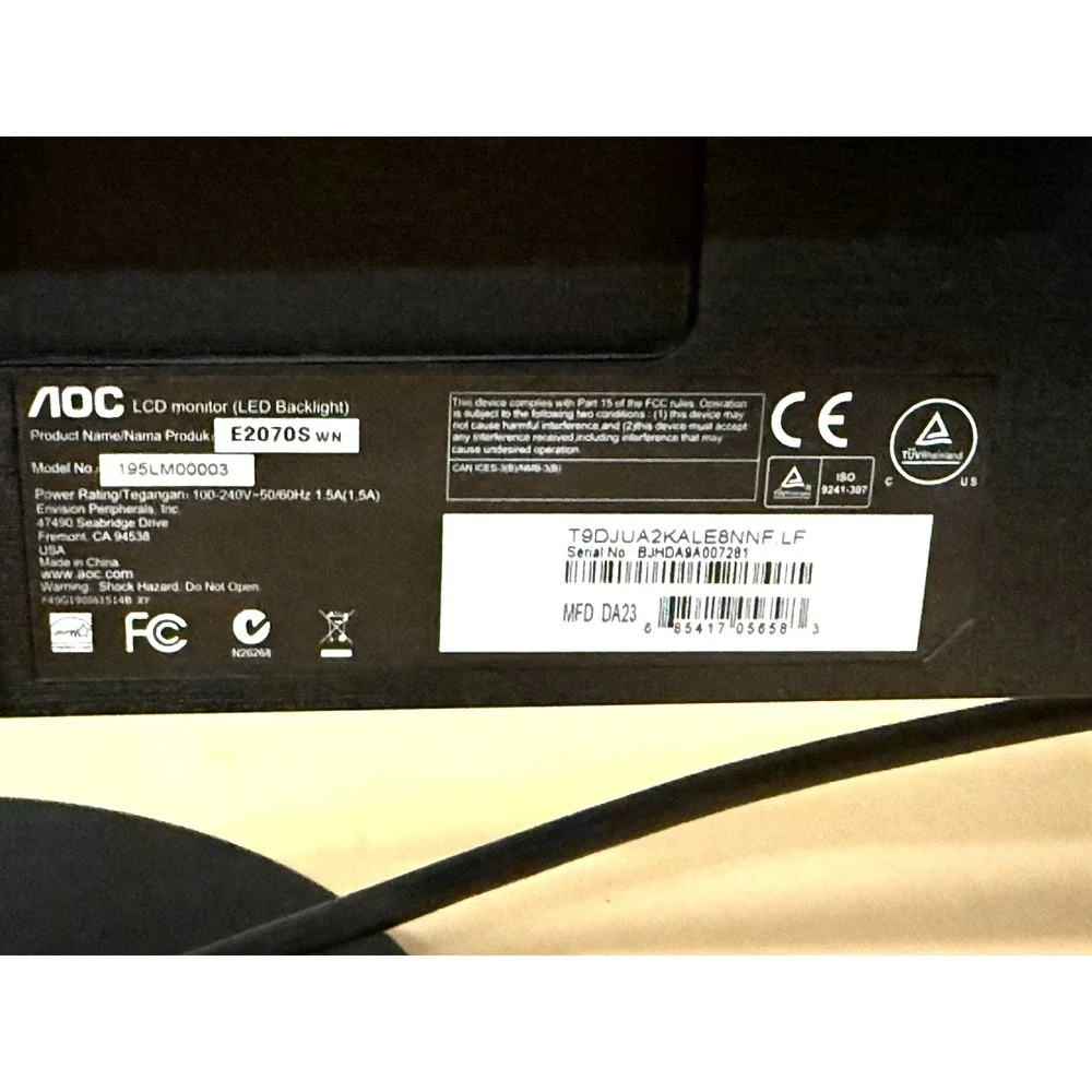 AOC E2070SWN LCD Monitor 19.5